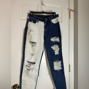 American Bazi split color ripped jeans.
